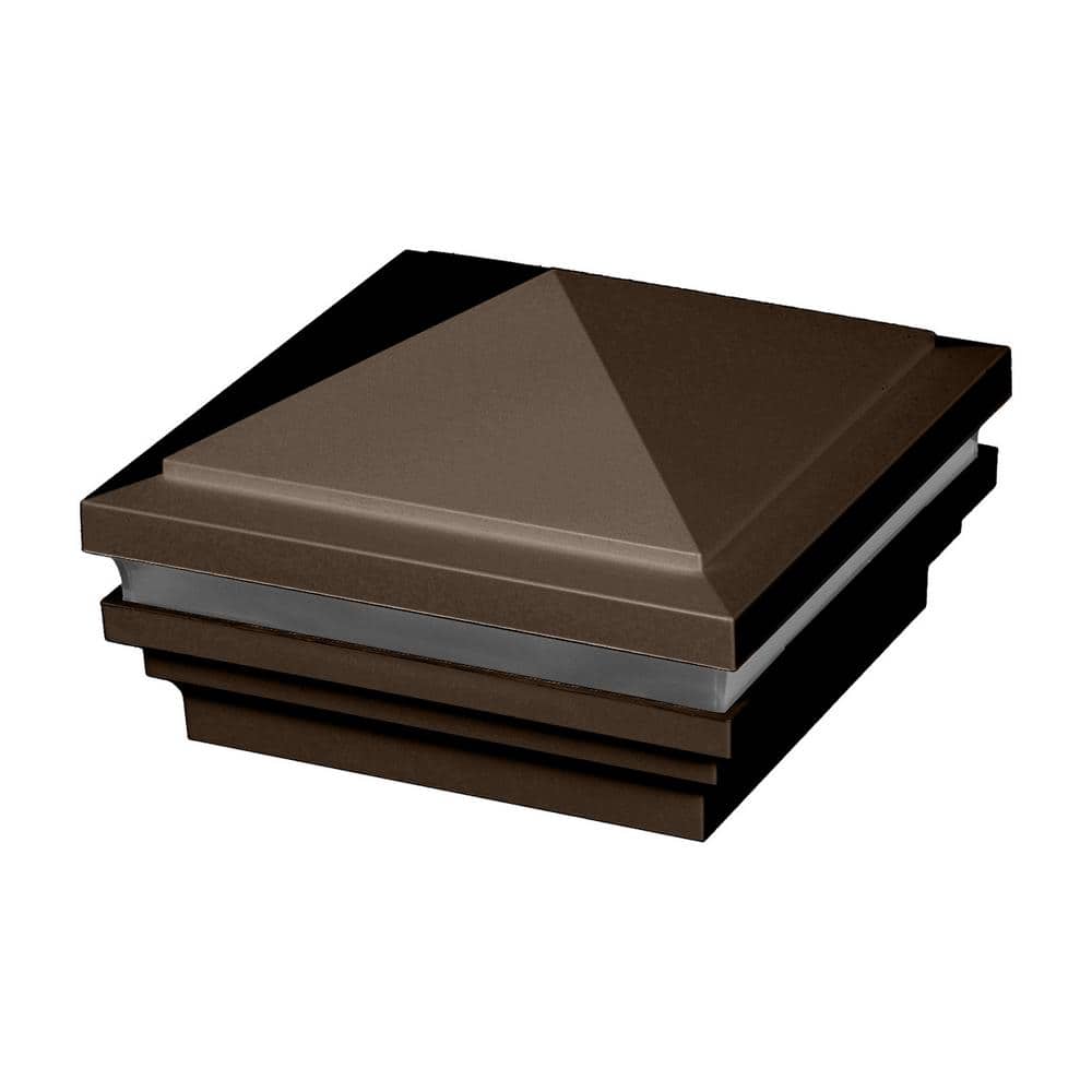 4 in. x 4 in. Simply Brown Integrated LED Fits Post Sleeve Hardwired Pyrami