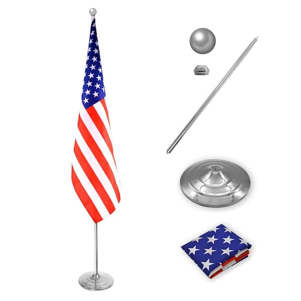 6-8FT Flag Pole Kit with Weighted & Thickened Base, Aluminum Commercial Indoor Flagpole, Silver 1 Pack