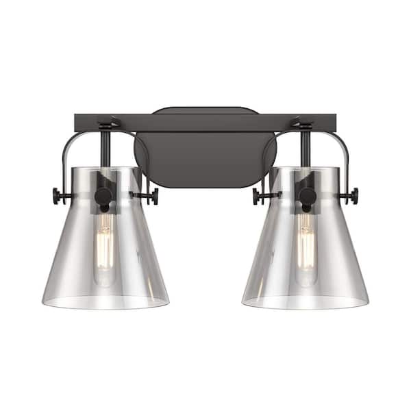 Innovations Pilaster II Cone 17 in. 2-Light Matte Black Vanity Light with Glass Shade