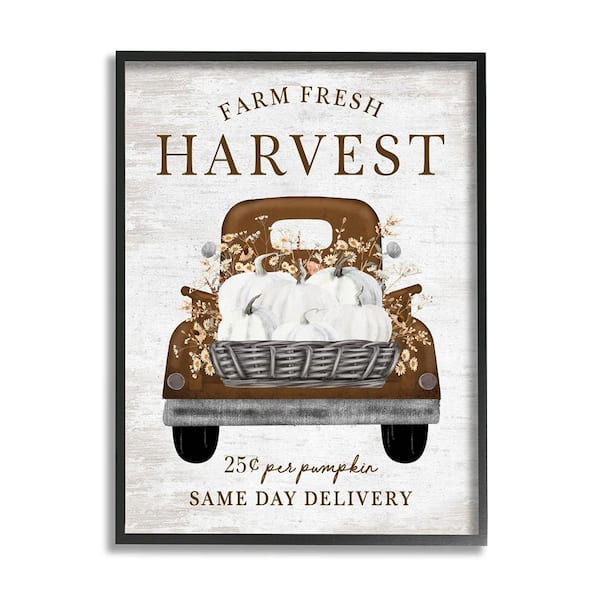 Stupell Industries Farm Pumpkin Harvest by Lettered and Lined 1-Piece Framed Graphic Print Travel Poster Art Print 30 in. x 24 in.