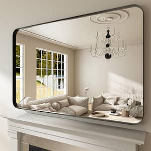 55 in. W x 36 in. H Rectangular Aluminum Framed Modern Black Rounded Wall Mirror