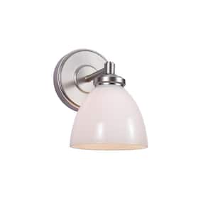 5-3/4 in. 1-Light Brushed Nickel Vanity Light with White Glass Shade