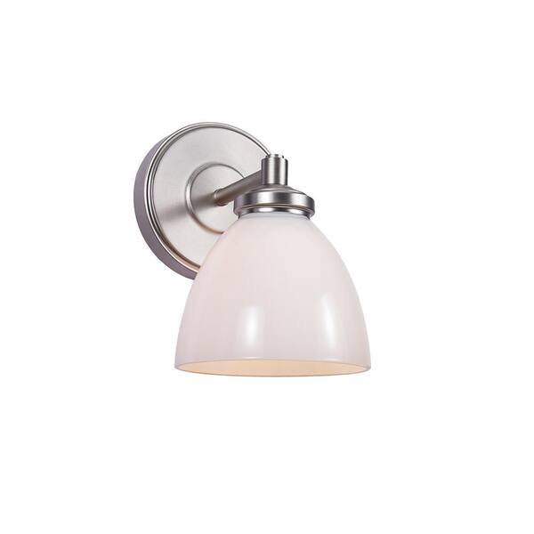Aspen Creative Corporation 5-3/4 in. 1-Light Brushed Nickel Vanity Light with White Glass Shade