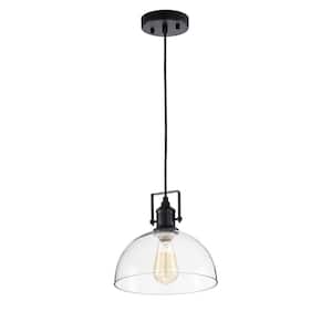 Hines 1-Light Black Farmhouse Pendant with Clear Glass Bowl Shade