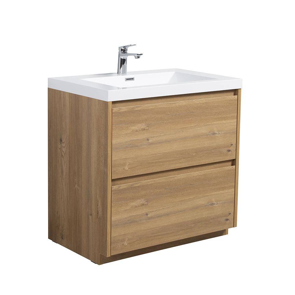 36 in. Single Sink Freestanding Natural Oak Bath Vanity with White Resin Top price history on PriceWatchPro
