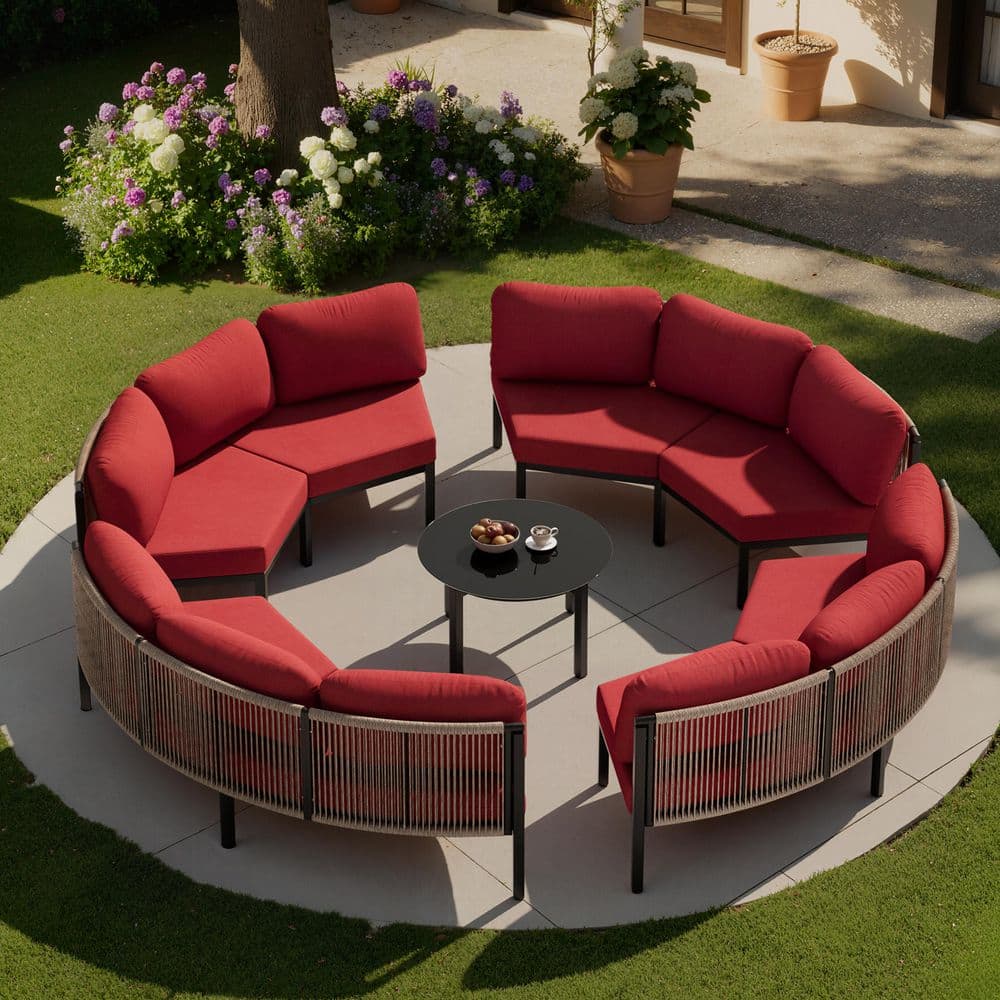 9-Piece Outdoor Aluminum Patio Conversation Set with Chili Cushions and Tempered Glass Side Table price history on PriceWatchPro