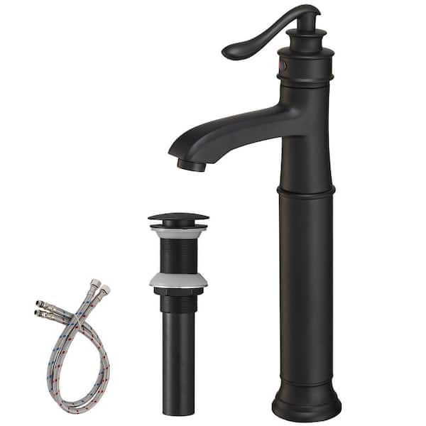 matrix decor Single Handle Vessel Sink Faucet with Pop-Up Drain in Matte Black