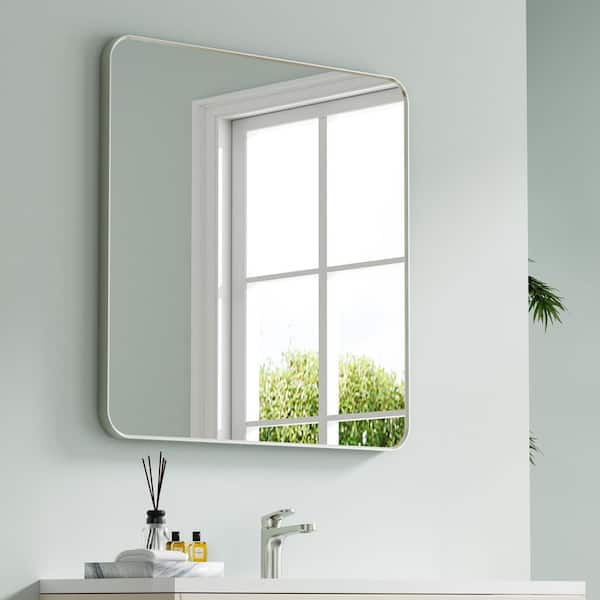 36 in. W x 36 in. H Square Aluminum Framed Wall Bathroom Vanity Mirror in Brushed Nickel, Vertical / Horizontal