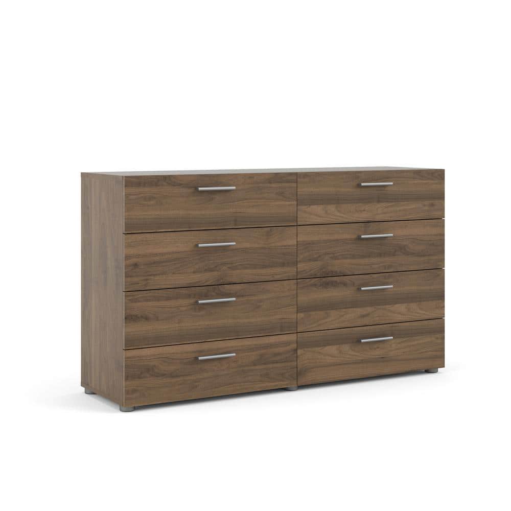 Walnut 8 Drawer Double Dresser with Metal Handles