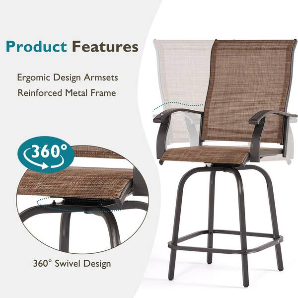 SUNMTHINK 2-Piece Swivel Metal Outdoor Bar Stools Chairs Set Bar