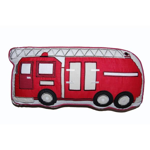 Modern Firetruck Patriotic Hero Red White Embroidered Cotton 20 in. x 9 in. x 4 in. Novelty Decor ThrowPillow (Set of 1)