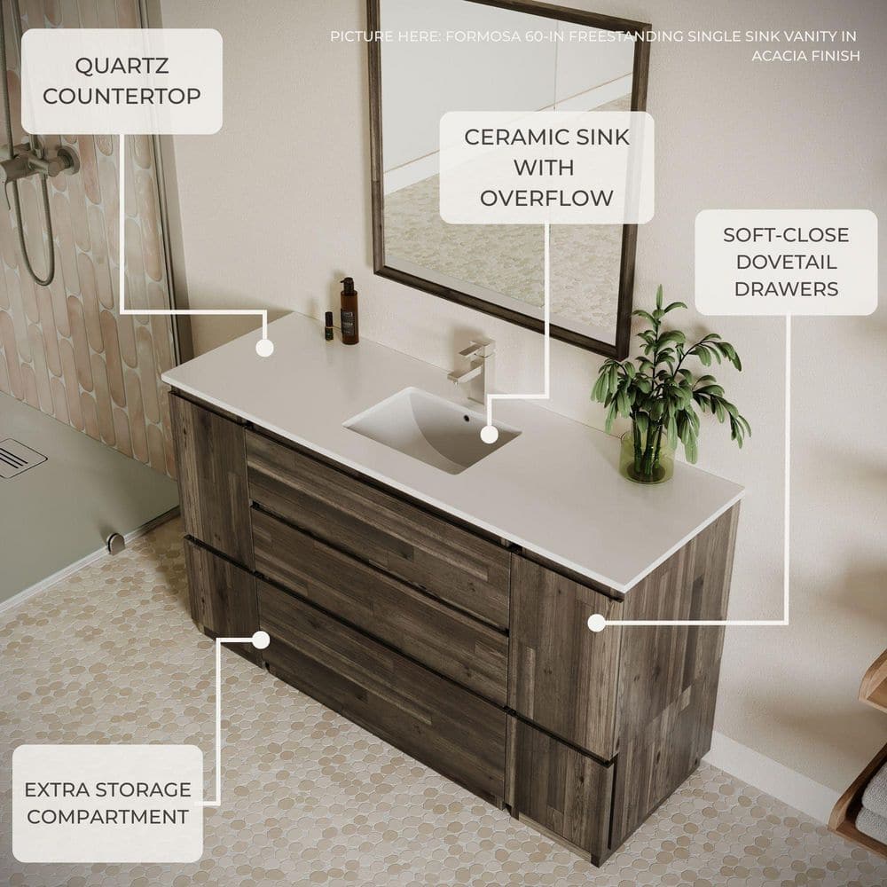 Formosa 72" Brown Quartz Stone Double Sink Vanity