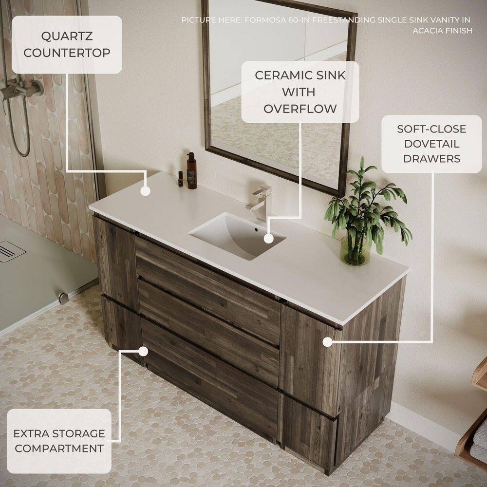 Ash Gray Acacia Wood Freestanding Single Bathroom Cabinet