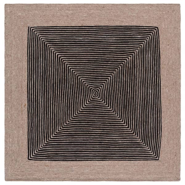 Braided 6 ft. x 6 ft. Beige/Black Striped Square Area Rug