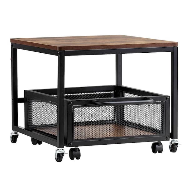 Mini Fridge Stand with Storage 198lbs Microwave Cart & Swivel Wheels Light Brown