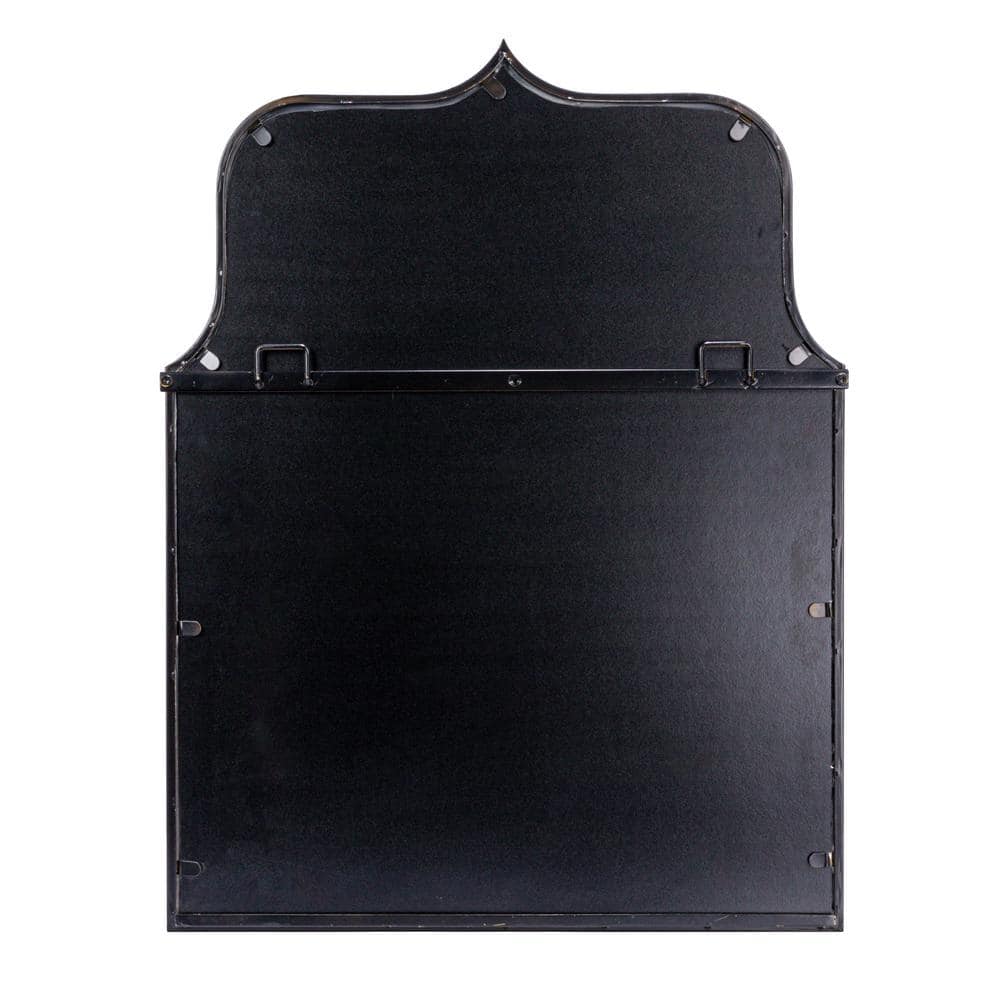 Distressed Black Arched Metal Framed Wall Mirror