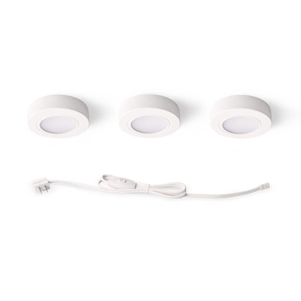 Puck Lights Kit Under Cabinet Lighting Mounting Screws Plug-In White 3-Light New 
