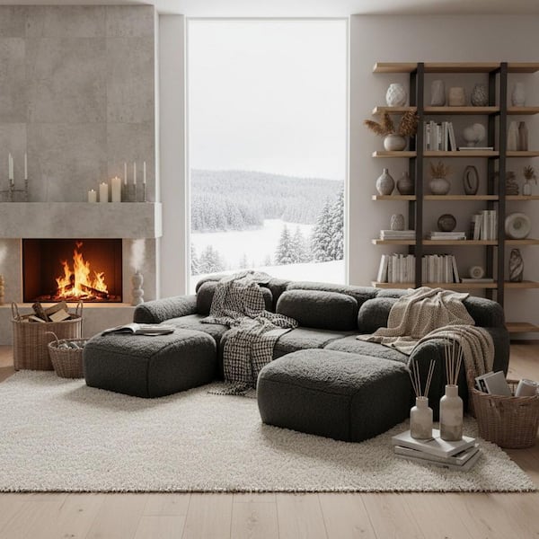 Homy Casa 114.7 in. 5-Seat Plush Microfiber L-Shaped Modular