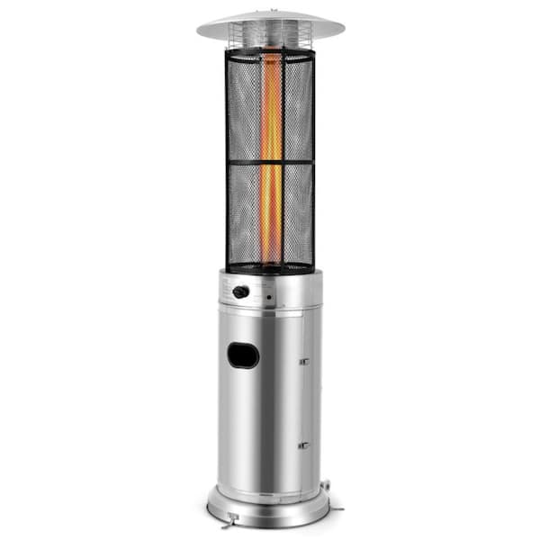 40,000 BTU Sliver Outdoor Propane Patio Heater with Mesh, Wheels, Tip-Over Protection, Freestanding Outdoor Heater