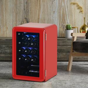Red Single Zone 24-Bottle Free Standing Wine Cooler Countertop Wine Cellars Compressor System Digital Temperature