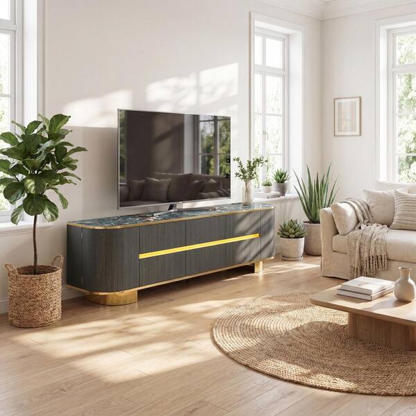 FUFU&GAGA Dark Gray Wood Grain TV Console TV Stand, Entertainment