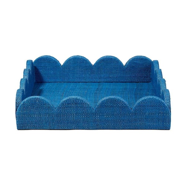 Rori Blue Raffia 15 in. Decorative Accessory Tray