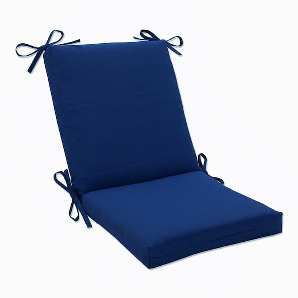 Pillow Perfect Solid Outdoor/Indoor 18 in W x 3 in H Deep Seat, 1-Piece Chair Cushion and Square Corners in Blue Fresco