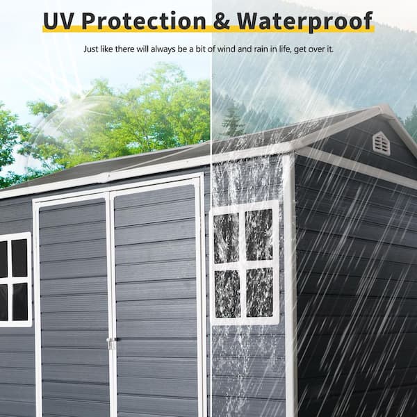 VAMOP 8 ft. W x 6 ft. D Black Resin Outdoor Storage Shed with