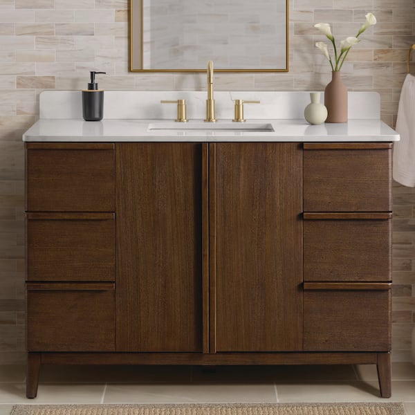 Sellan 49 in. Single Sink Dark Walnut Bath Vanity with Calacatta White Quartz Top (Assembled)