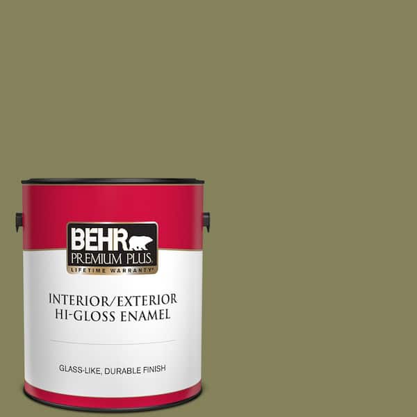 BEHR PREMIUM PLUS 1 gal. #PMD-47 Martini Olive Hi-Gloss Enamel Interior/Exterior Paint