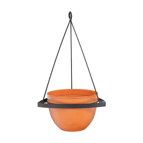 Achla Designs 28 in. H Black Wrought Iron Lina Hanging Planter w/ Burnt Sienna Galvanized Steel Pot