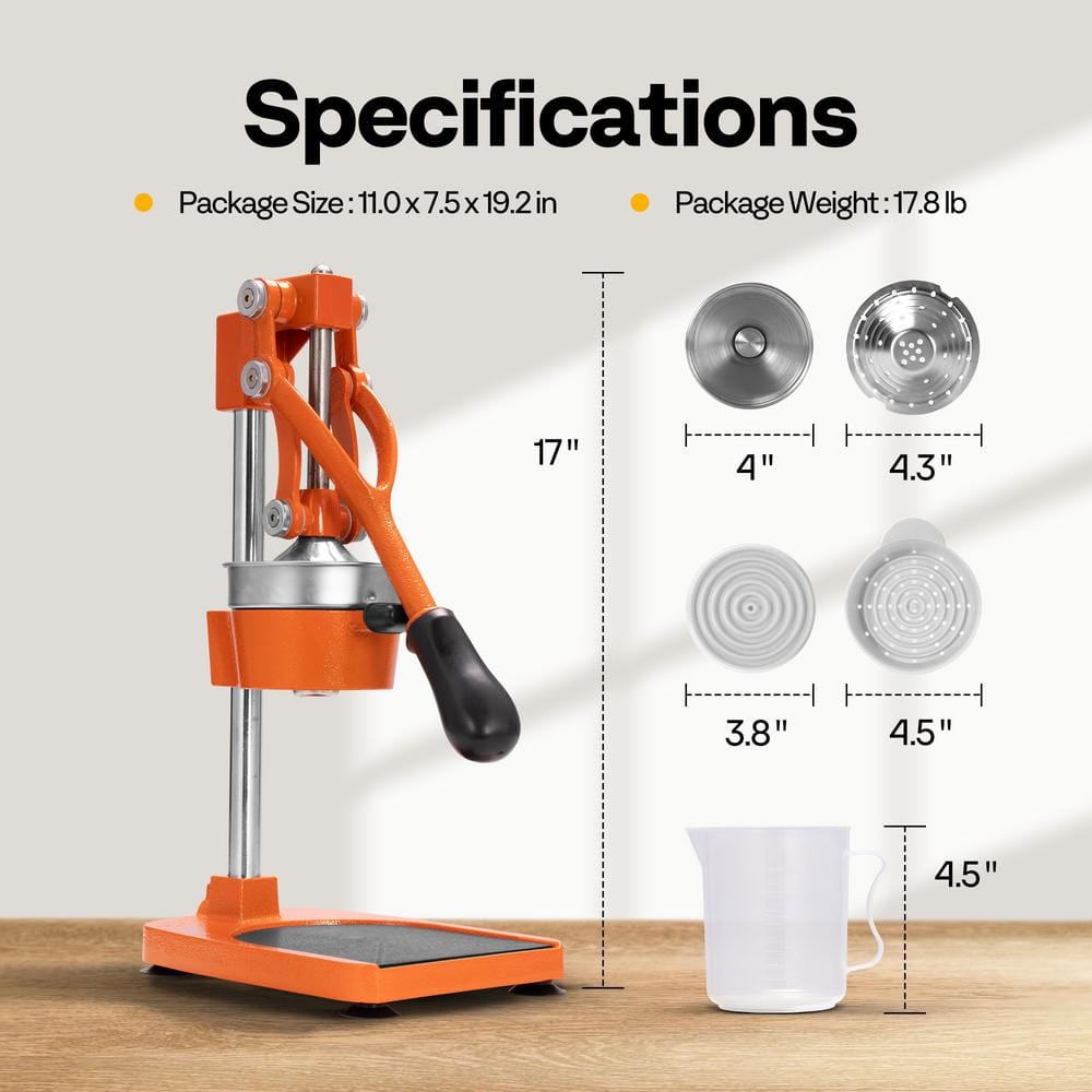 Orange Stainless Steel Manual Citrus Juicer with Ergonomic Handle