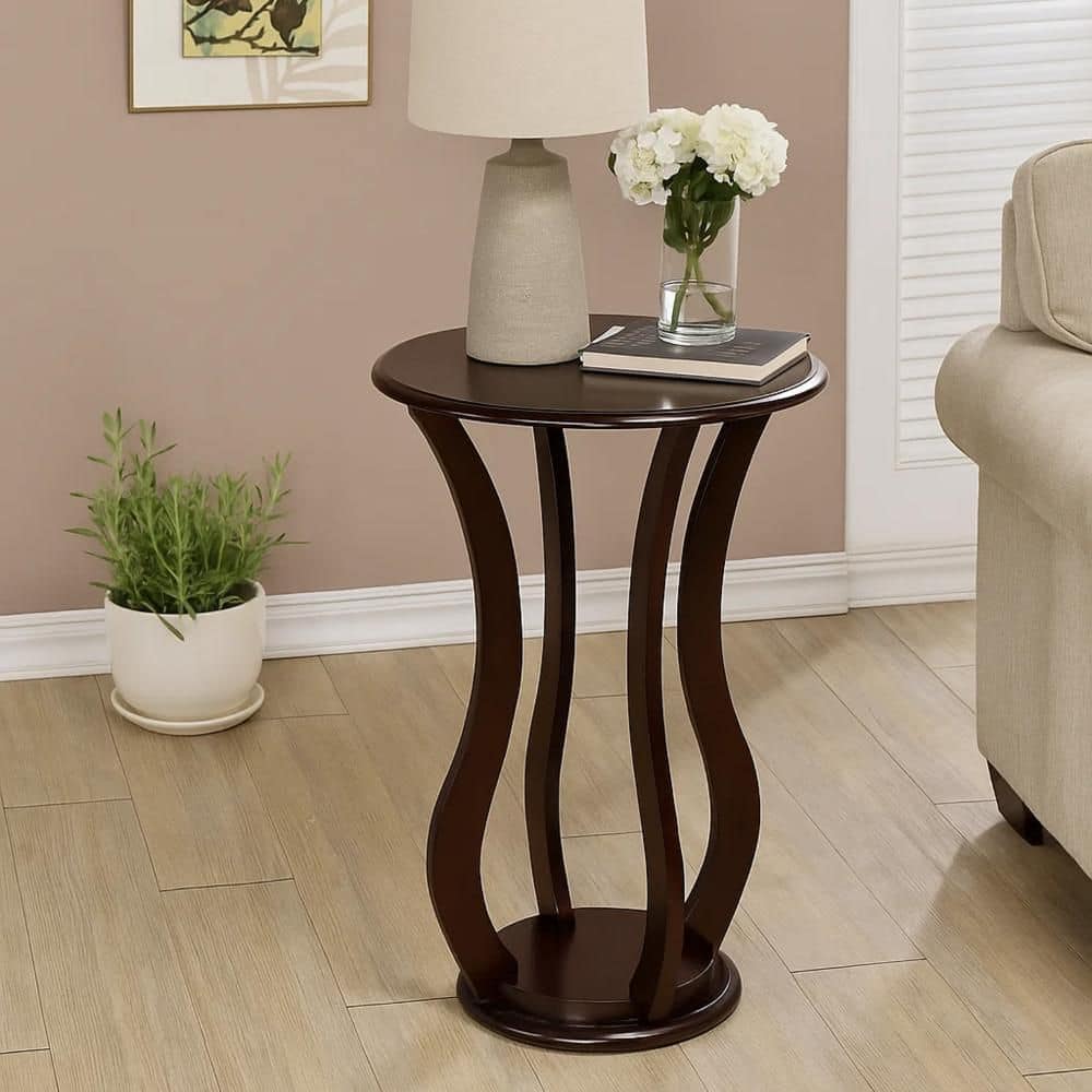 Benjara 11 in. Brown Round Wood Plant Stand with 1-Tier BM160089