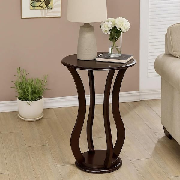 11 in. Brown Round Wood Plant Stand with 1-Tier