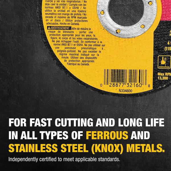 DEWALT - 4-1/2 in. x .045 in. x 7/8 in. Metal and Stainless Cutting Wheel (100-Pack)