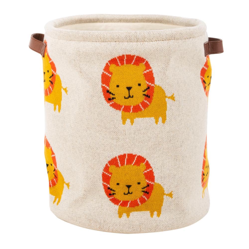 Lenny Lion Round Fabric Storage Basket in Orange & Beige