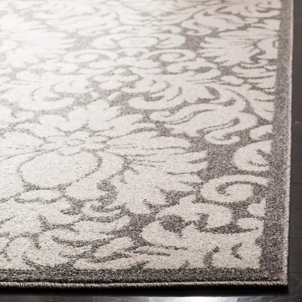 Reversible Gray Floral Easy-Care Synthetic Area Rug, 4' x 6'