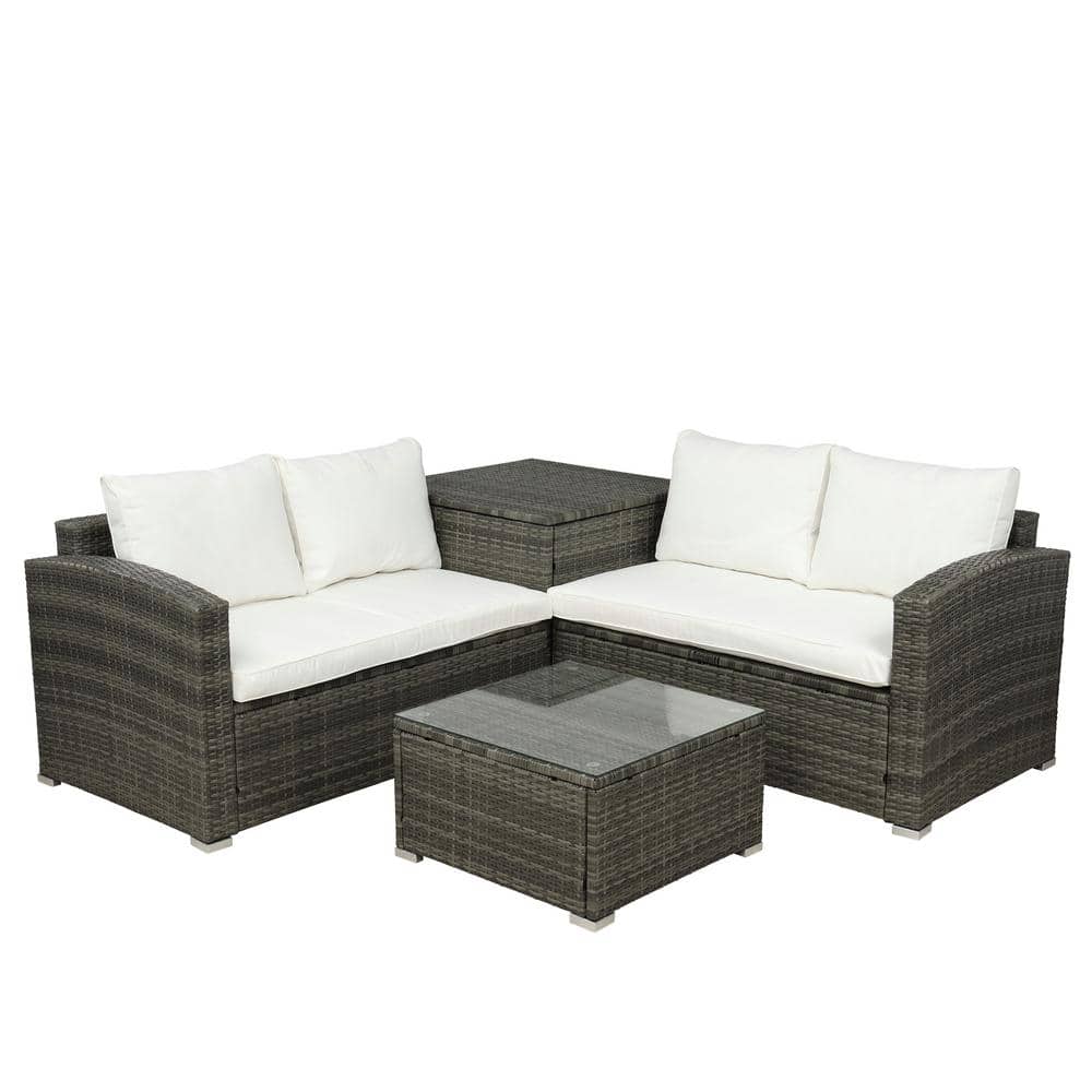 Brown 4-Piece PE Rattan Wicker Outdoor Sectional Set with Beige Cushions price history on PriceWatchPro