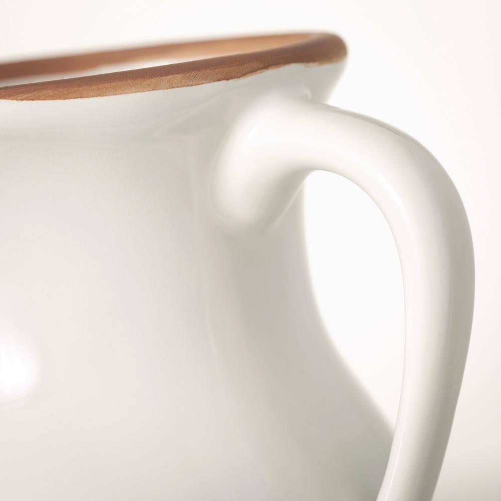 Sleek White Ceramic Vase with Natural Rim and Handles 11"x6"