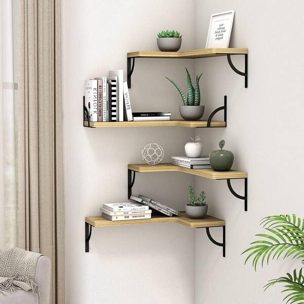 16.9 in. W x 5.8 in. D Dark Brown Wood Floating Shelves with Sturdy Metal  Frame Decorative Wall Shelf PUCF79 - The Home Depot