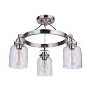 Foxwood 21.75 in. 3-Light Brushed Polished Nickel Convertible Semi-Flush Mount w/ Clear Glass Shade & No Bulbs Included