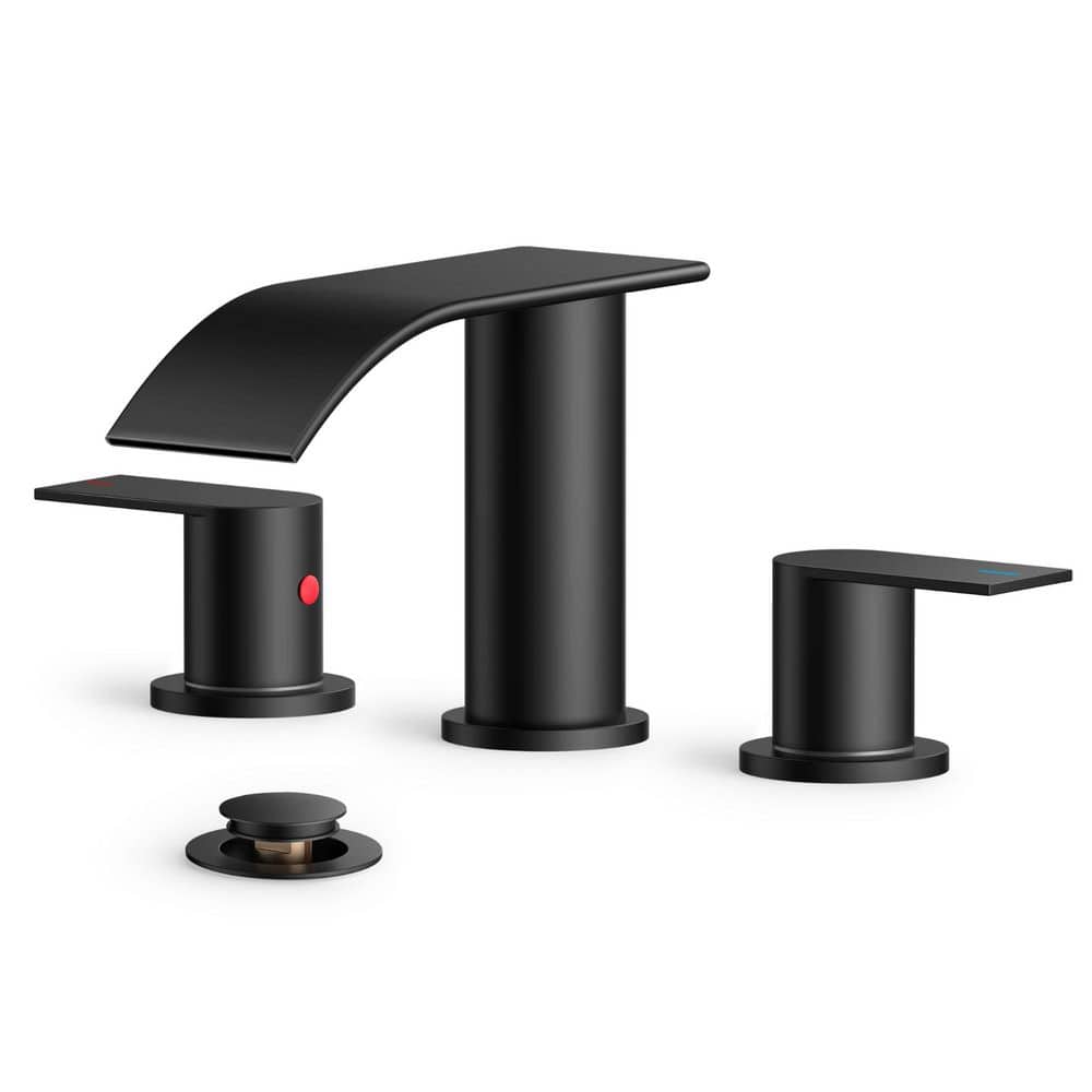 8 in. Widespread Double Handle Bathroom Faucet with Pop-Up Drain in Black