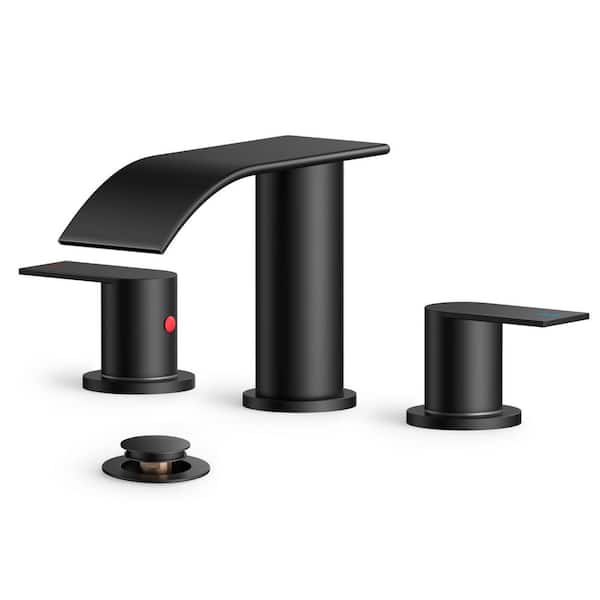 8 in. Widespread Double Handle Bathroom Faucet with Pop-Up Drain in Black
