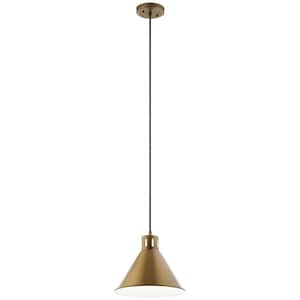 Zailey 10.75 in. 1-Light Natural Brass Contemporary Shaded Kitchen Cone Pendant Hanging Light with Metal Shade