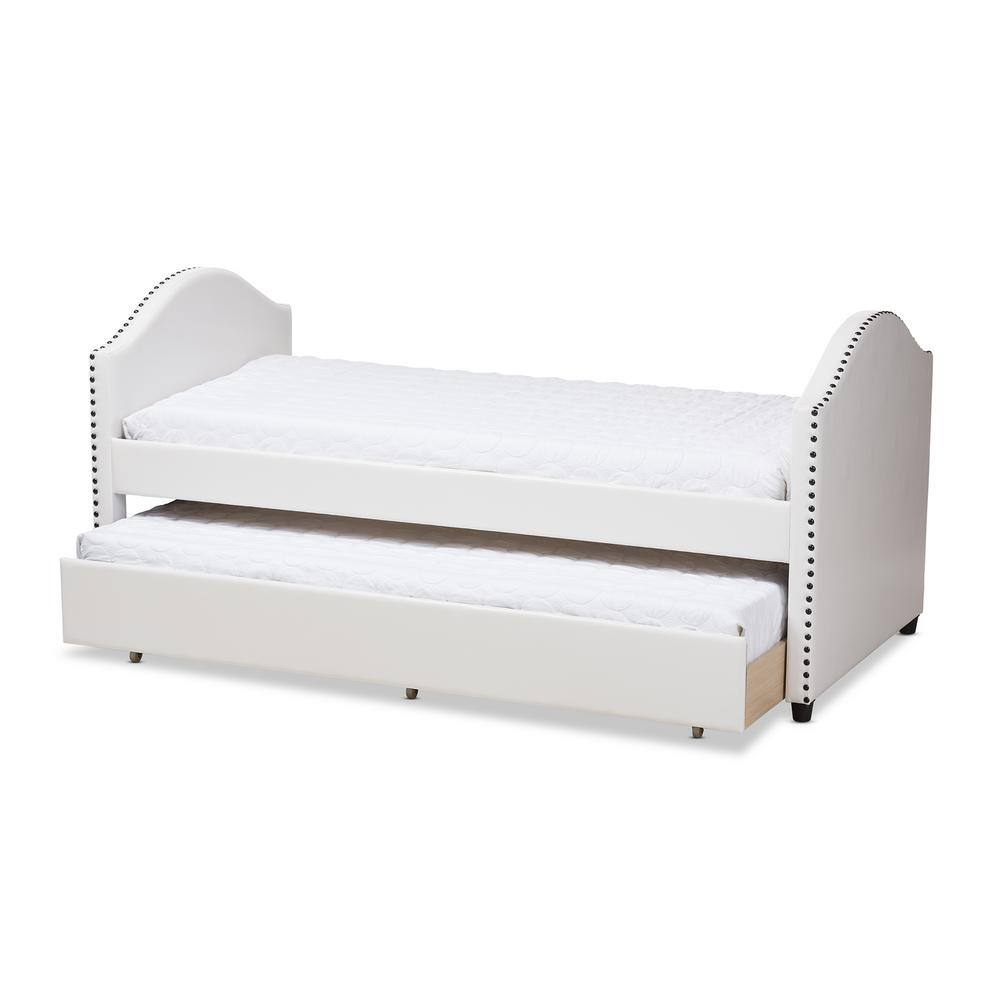 White Twin Faux Leather Upholstered Daybed with Trundle