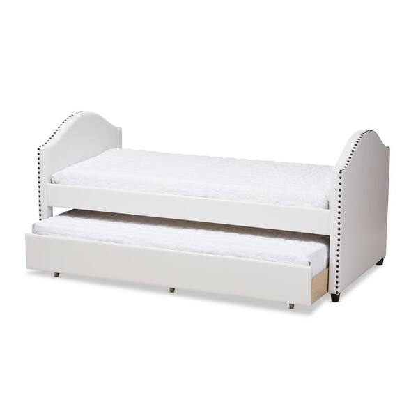 Baxton Studio Alessia White Faux Leather Upholstered Daybed with Guest Trundle Bed Baxton Studio Alessia White Faux Leather Upholstered Daybed with Guest Trundle Bed