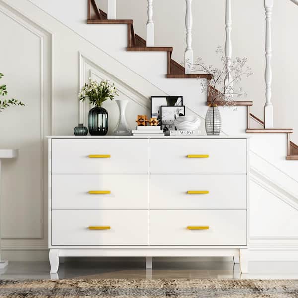 FUFU&GAGA 6-Drawer White Wooden Chest of Drawers, Dresser, Vanity, Storage Cabinet, 31.5 in. H x 55.1 in. W x 15.7 in. D