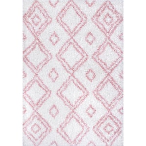 Iola Geometric Shag Pink 5 ft. 3 in. x 7 ft. 6 in. Area Rug