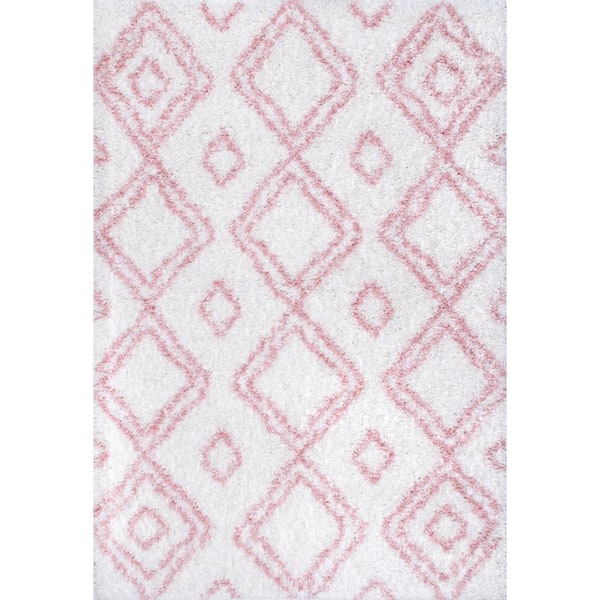 nuLOOM Iola Pink 9 ft. x 12 ft. Geometric Shag Area Rug