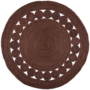 Natural Fiber Brown 5 ft. x 5 ft. Border Woven Round Area Rug
